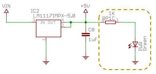 Imagen esquema Arduino Nano, led PWR.