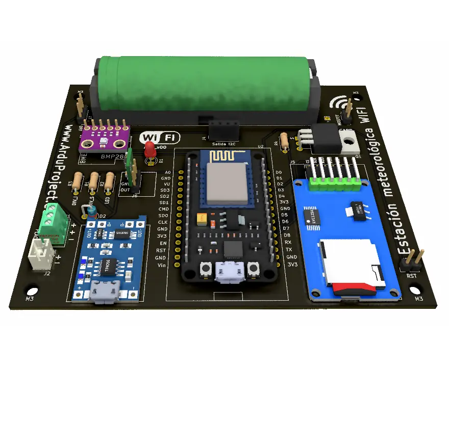 ESP12E | Arduino | Estación meteorológica Wifi solar + Thingspeak + tarjeta SD + PCB